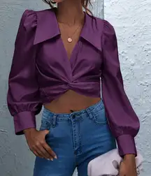 Purple Twist Long Sleeve Crop Top