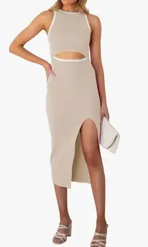 Tan & White Cutout Midi Dress