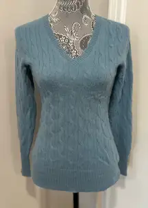 Christopher Fisher Womens Sz:S Dusty Blue Cashmere Cable Knit Vneck sweater.