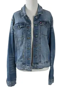 Vintage Flower Brooch & Mossimo Denim Jacket Size XXL Bohemian Fall Distressed