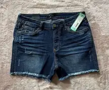 Dear John Womens Sydney Distressed Fray Hem Short Blue Denim Size 27 NWT