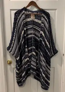 Chaser Loose Knit Nordic Cardigan Sz XS/S Blue White Stripe Boho Oversized NWOT