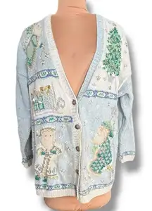 Vintage 90s Marisa Christina Beaded Christmas Cardigan Sweater Plus 2X Festive