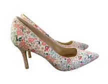 Coral Ditsy Floral Womens High Heel Pumps Sz 7 Garden Party Soft Girl Era