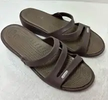Crocs Brown Criss Cross‎ Rubber Slide On Wedge Sandals Size 9 Women's