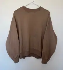 New H&M Beige Tan Oversized Cropped Crewneck Sweatshirt M
