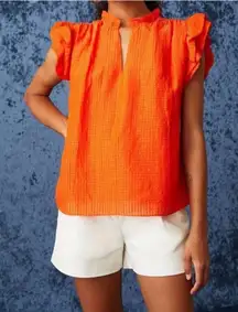 Marie‎ Oliver Merrit Linen Blend Ruffle Cap Sleeve Top V-Neck Blouse Size XXS