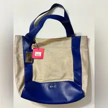 NWT R+J PEYTON LINEN COBALT/LIGHT GRAY TOTE HANDBAG