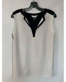 Peter Nygard Sleeveless Black White V Neck Blouse Size 10