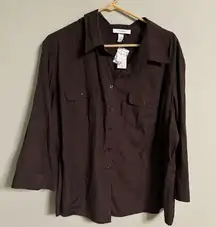 Dress Barn Brown Button Up Shirt Size 3X 22/24 Blouse Career New NWT