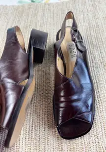 Enzo Angiolini Women's Dark Brown Leather Slingback Peep Toe Heels Size 8.5 M