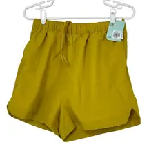 DSG NOTCHED WOVEN SHORTS GROUNDED YELLOW DRAWSTRING WAIST WOMENS SIZE SMALL