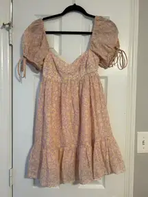 olivaceous pink floral dress Olivaceous Pink V-Neck Ruffle Detail Mini Dress