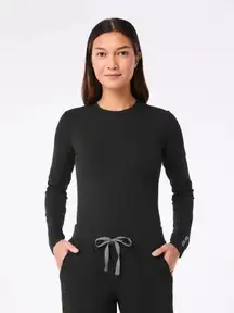 Figs Ribbed Longsleeve Underscrub in Black, Size Large