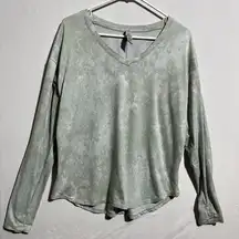 RBX Live Life Active Sweatshirt Women M Green Tie Dye Stretch V-Neck Long Sleeve