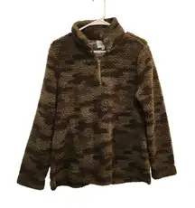 Wrangler Green Camo Quarter Zip Cozy Winter Fleece Pullover Teddy Jacket Medium