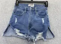 Vibrant Denim Shortie Shorts Hot Pants Medium Wash Medium Cutoff High Open side