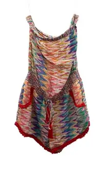 Charlie Jade 100%‎ Silk Multicolor Ikat Print Strapless Romper Size S