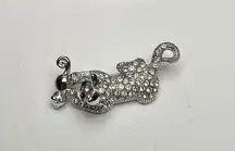 Rhinestone Kitty Cat Playing With Mouse Brooch Pin Silver Tone & Clear