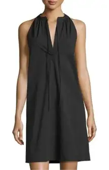 Theory Nallene Light Poplin Mini Shift Dress Cotton Blend Black 4 Sleeveless V