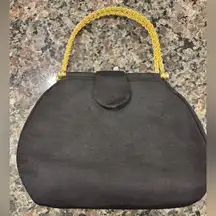 Whiting & Davis Vintage Evening Bag Gold Tone Handles Long Black Strap