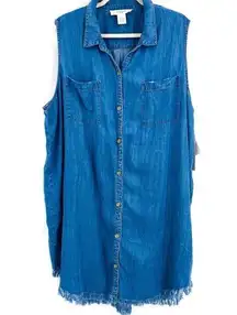 Workshop Republic Clothing Workshop Dresses Chambray Raw Hem Button Down Dress Size 3X