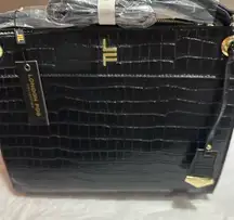 London Fog Black Croc-Embossed Handbag