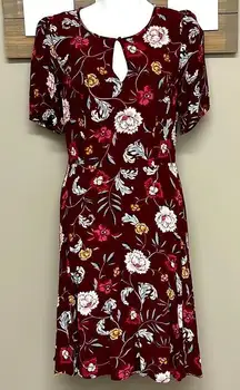 Old Navy Brick Red Floral Sundress with Key Hope Cutout- Small Tall