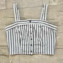 Ivy + Main White Nautical Square Neck Button Down Stripe Fitted Linen Crop Top M