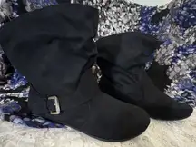 Rampage Bielson Black Slip On Booties, Ankle, Faux Suede, Buckle, 8.5