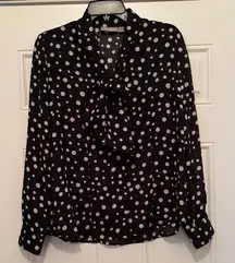 Black and White Polka Dot Women's Top with long bow front