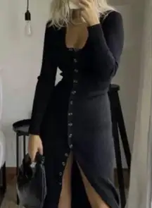 Black Long Knit Dress with Pockets