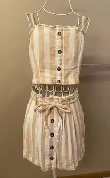 Hollister Two Piece Tank Top and Skirt Set, White and Gold Stripe, Size M