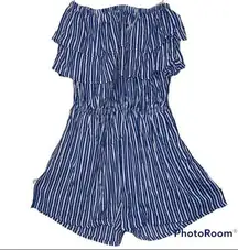Body Glove size XL striped shorts jumpsuit blue & white ruffle top off shoulder