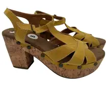 O'Neill Women's Yellow Cassidy Wedge Cork Leather Ankle Strap Sandals NWT Size 8