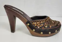 Bamboo Womens Shoes Size 7 Brown‎ Copper Fashion Sequin Slip On Heels Mules