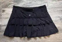 LULULEMON Women’s Size 6 Run PACE SETTER Sporty Skirt Skort BLACK Ruffle #92