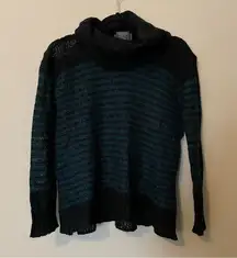 Black and Blue Stripe Wool Blend Lightweight Sweater