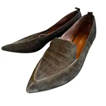 Jeffrey Campbell Viona W-D Suede Pointed Toe Loafers Heeled Leather Flats 9.5