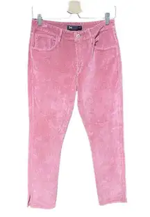 3x1  Higher Ground Mini Split Rosette Velvet Skinny Jeans Pink Size 28