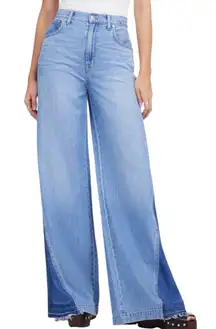 NWD Madewell Wide Sweep Jeans Parson Wash Airy Denim Size 25 Wide Leg Two Tone