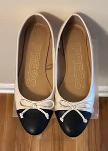 Express Black and Cream Flats with Bow Detail