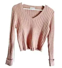 Tillys POOF APPAREL Dusty Pink Semi Crop V neck Pullover Sweater Small