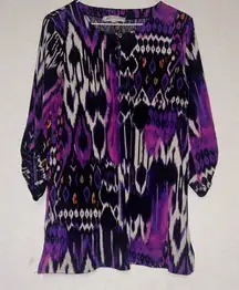 Jones New York Sport Pink Purple & Orange Geometric Print  Top Womens Large