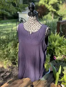 Talbots Womens Tank Top Sz L Navy Blue Sleeveless Blouse Shirt Casual Notch Neck