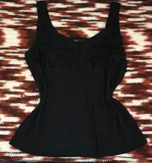 Gothic Fairy Grunge Whimsygoth Black Flower Floral Embroidered Sleeveless tank top blouse shirt-M Measurement in pics