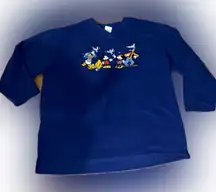 Disney Store Mickey Minnie Mouse and Friends V Neck Fleece Pullover XL Vintage