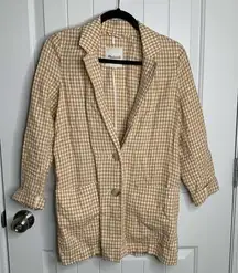 Madewell yellow gingham check linen dorset blazer jacket size XS‎