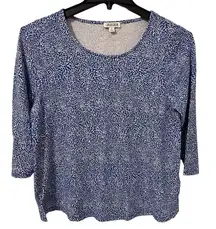 Jaeger Pullover Shirt Top Womens Size 14 Blue & White‎ 3/4 Sleeves