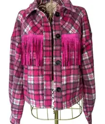Altar’d State Pink‎ Flannel Jacket with Fringe - Size S
